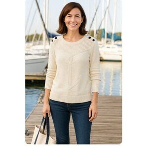 Talbots Ivory Nautical Cotton Knit Sweater